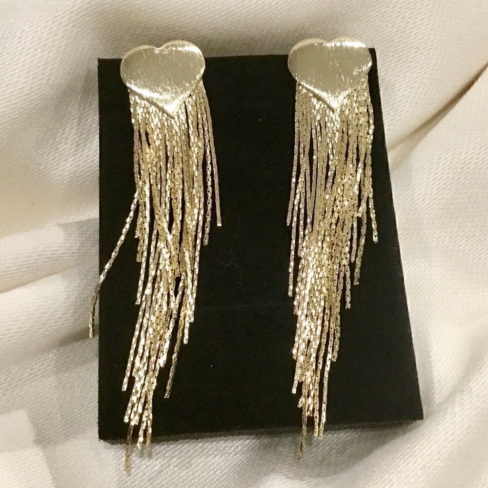 TASSEL FASHION STATEMENT EARRINGS GOLD - Picture 2 of 6